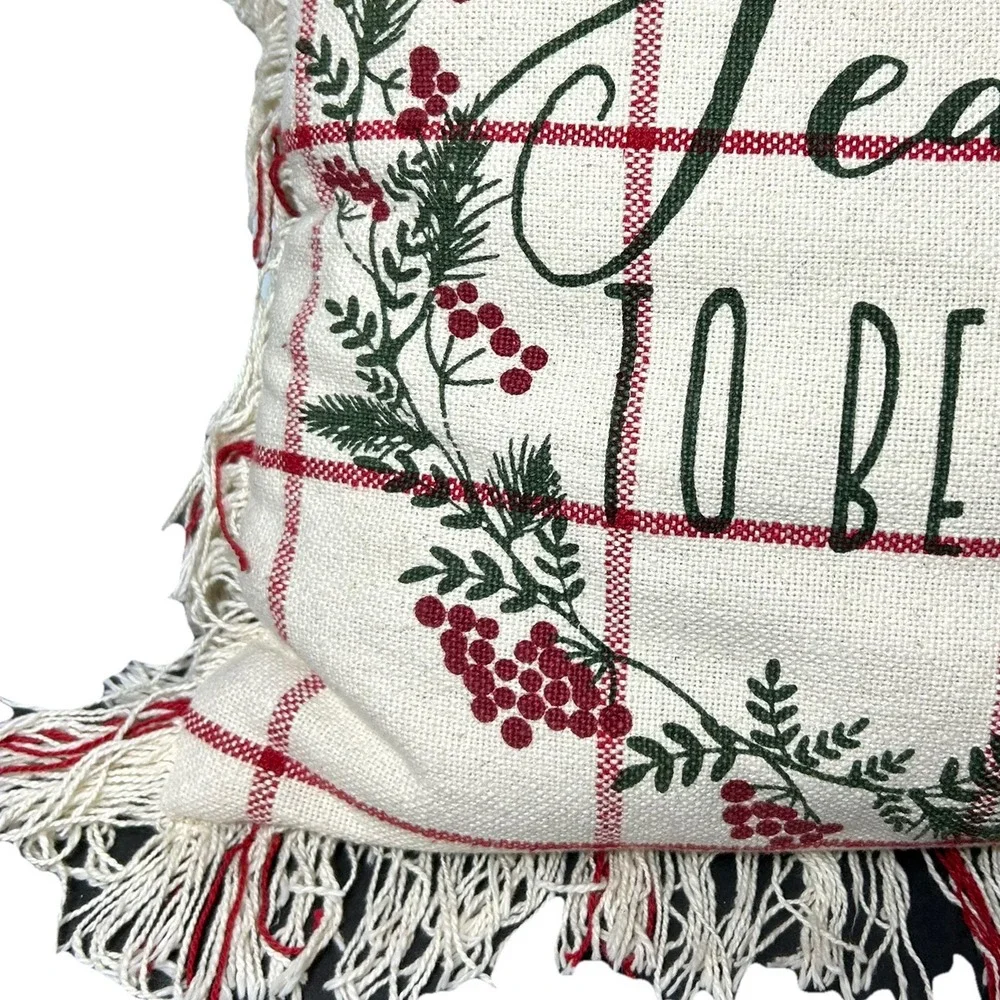 Christmas Throw Pillow Tis The Season Jolly Holly Maroon Berries ZIPS 19